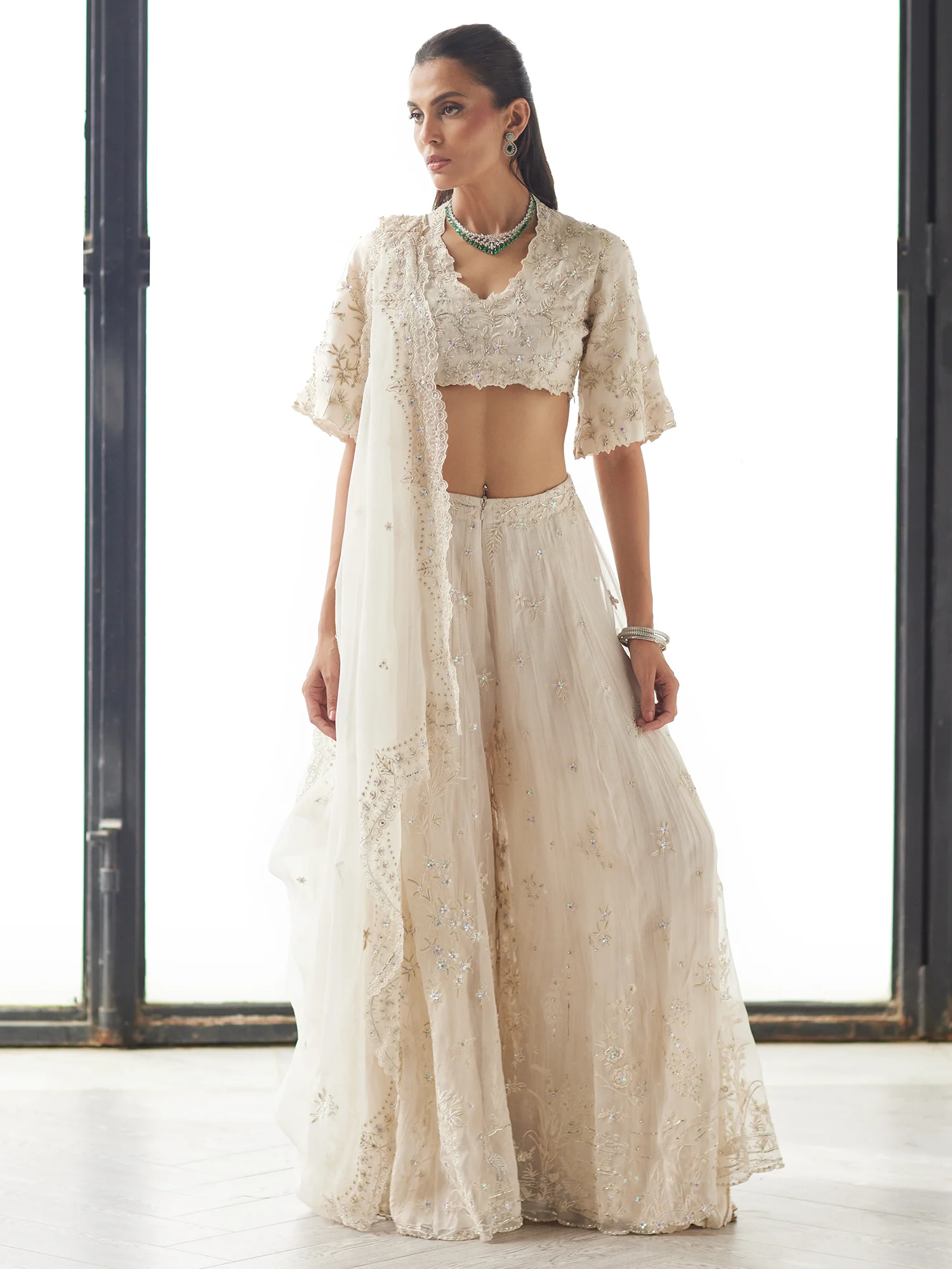 BLOUSE, SHARARA & DRAPED DUPATTA - Image 2